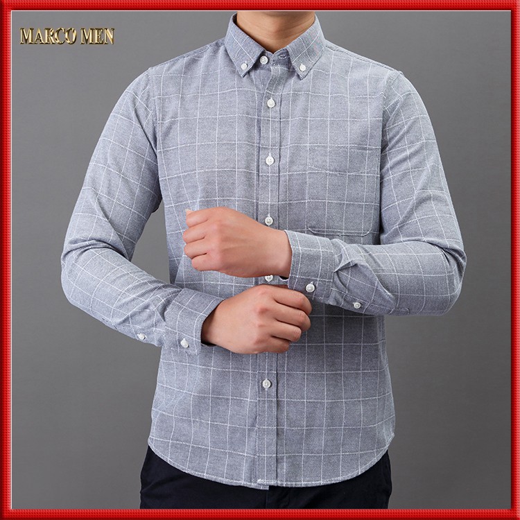 Áo sơ mi nam dài tay kẻ caro dáng Regular fit vải oxford thấm hút mồ hôi chống nhăn SM002