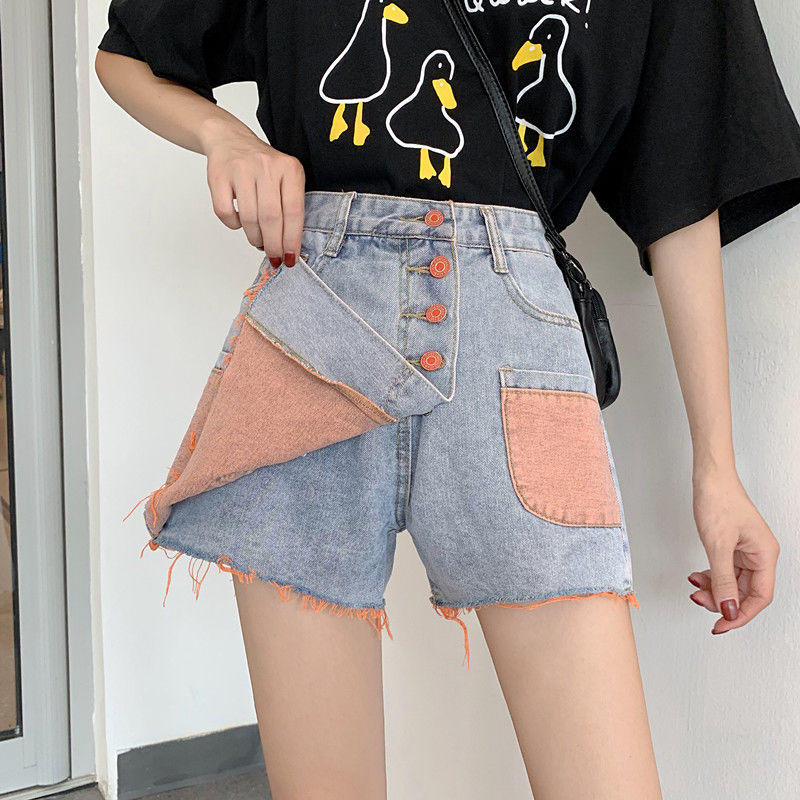 Quần Short Denim Giả Váy Eo Cao Kiểu Hàn Quốc Thời Trang Mùa Xuân 2021 Cho Nữ