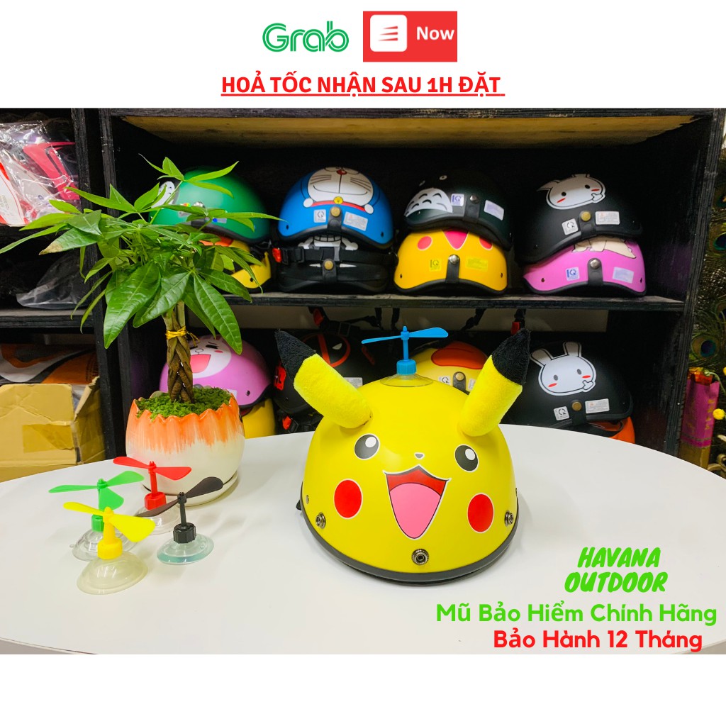 Mũ Bảo Hiểm Nửa Đầu Có Tai Cute Havana Outdoor Hình Pikachu, Đoremon Ngộ Nghĩnh Kèm Chong Chóng Và Kính