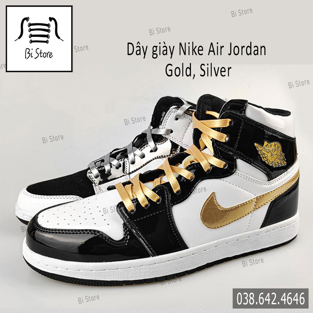 [𝗕𝗮́𝗻 𝘁𝗵𝗲𝗼 𝗰𝗮̣̆𝗽] Dây giày màu vàng bạc dành cho giày Nike Air Jordan 1 Gold, Silver cổ cao + cổ ngắn - Da PU chống nước