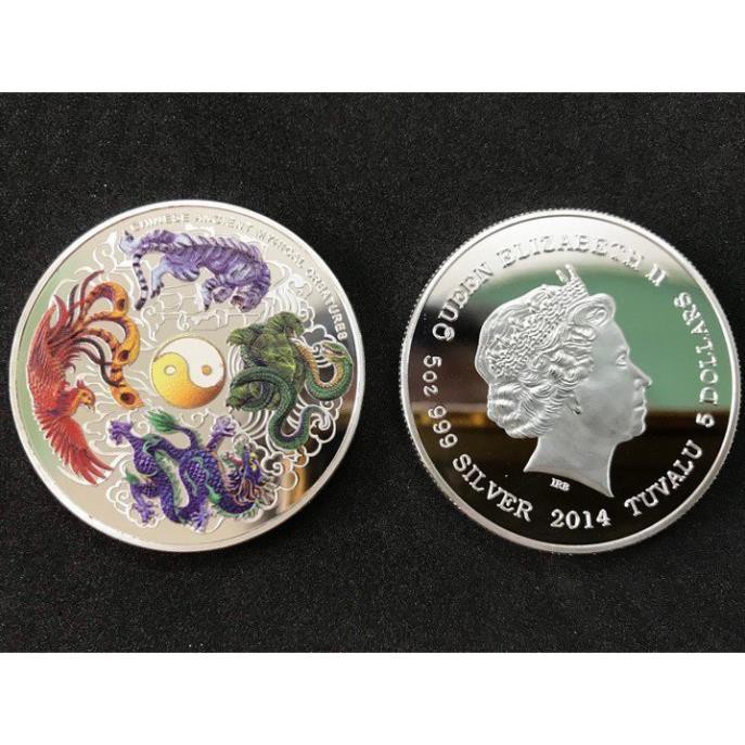 ĐỒNG XU TỨ LINH LONG LÂN QUY PHỤNG - tặng kèm túi gấm long phụng