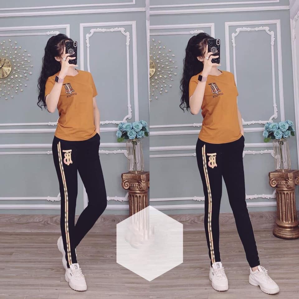 Set Cotton Dáng Thể Thao Nữ - Logo Thêu Đơn Giản - Sản Phẩm Y Hình