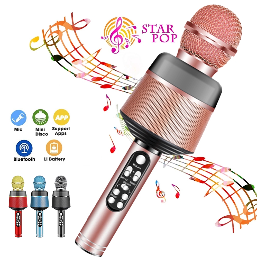 Micro Hát Karaoke Không Dây Kết Nối Bluetooth Có Đèn Led