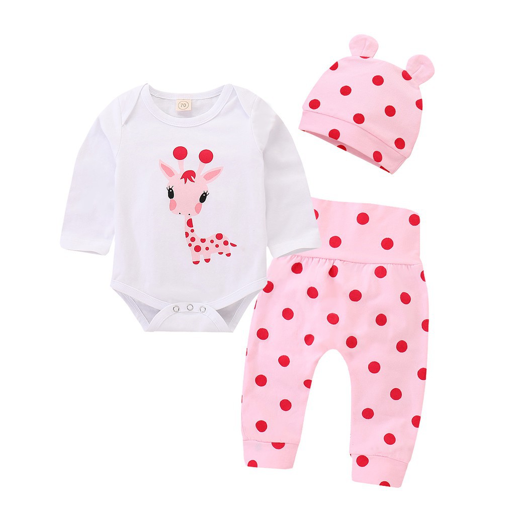 Bộ Áo Liền Quần + Quần Dài + Mũ Mikrdoo In Họa Tiết Động Vật Đáng Yêu Cho Bé Gái