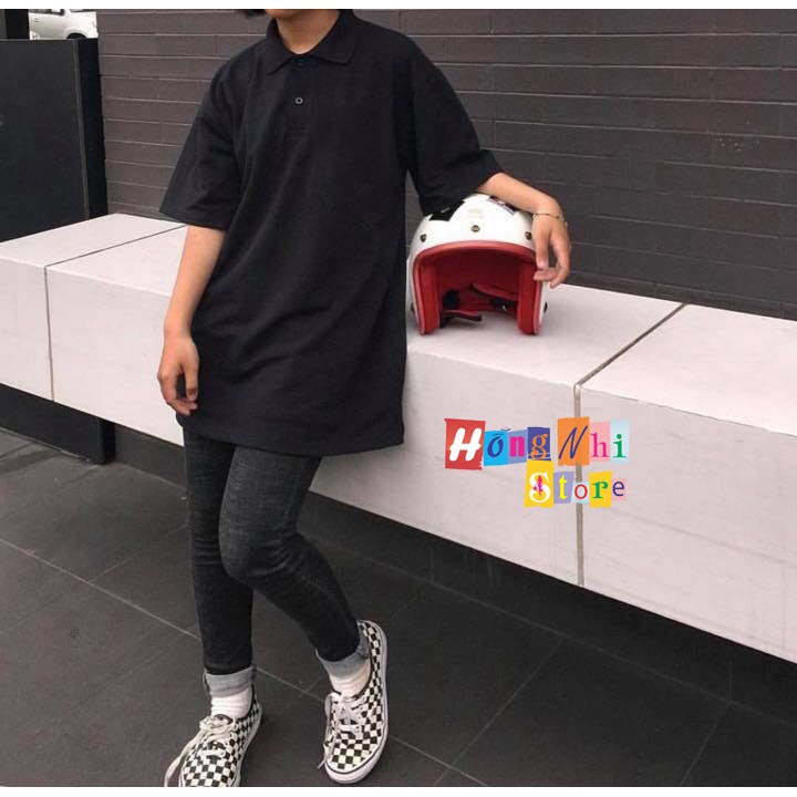 ÁO THUN POLO TAY LỠ TRƠN MÀU ĐEN - ÁO THUN TAY LỬNG BASIC POLO BLACK UNISEX - MM | BigBuy360 - bigbuy360.vn