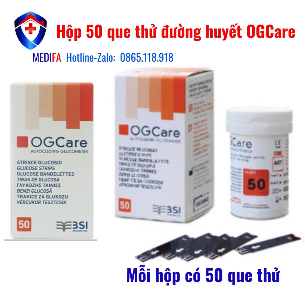 💥[Hàng CH, Giá đại lý] Hộp 50 Que thử đường huyết OGCARE 50 QUE, hàng chuẩn hãng, date dài