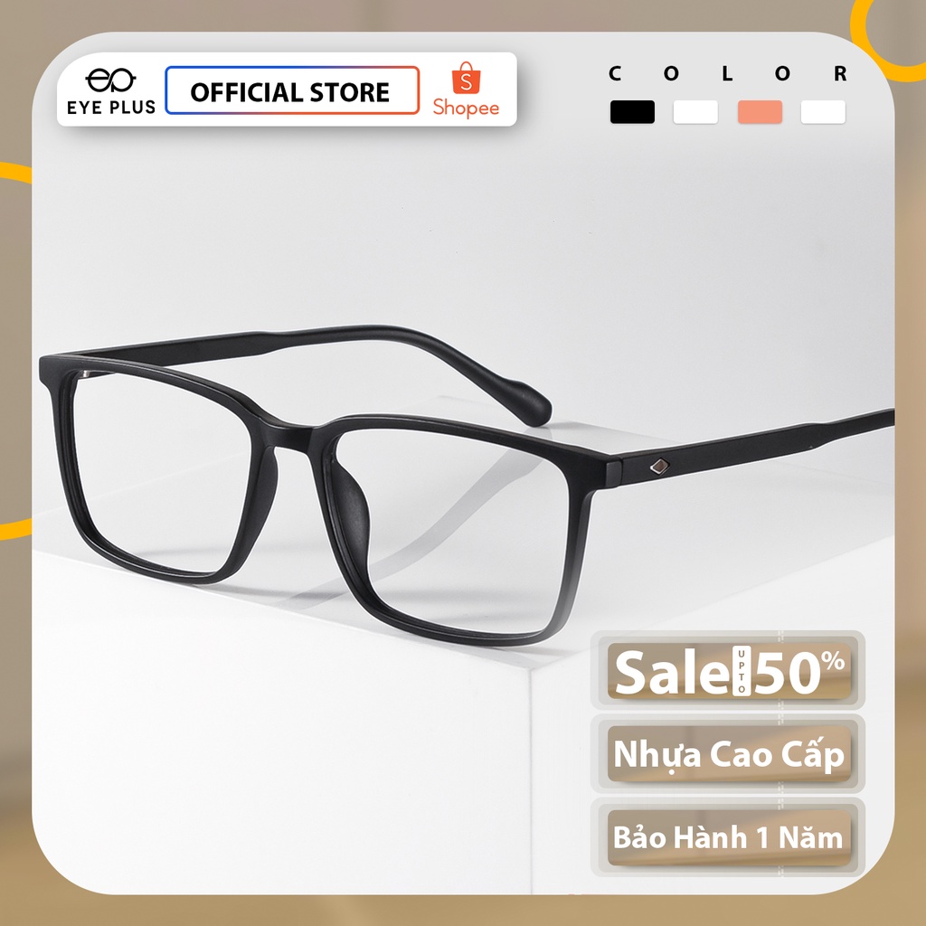 Gọng kính cận nam nữ thời trang EYE PLUS nhựa dẻo dáng vuông to phối hình trám N240-038