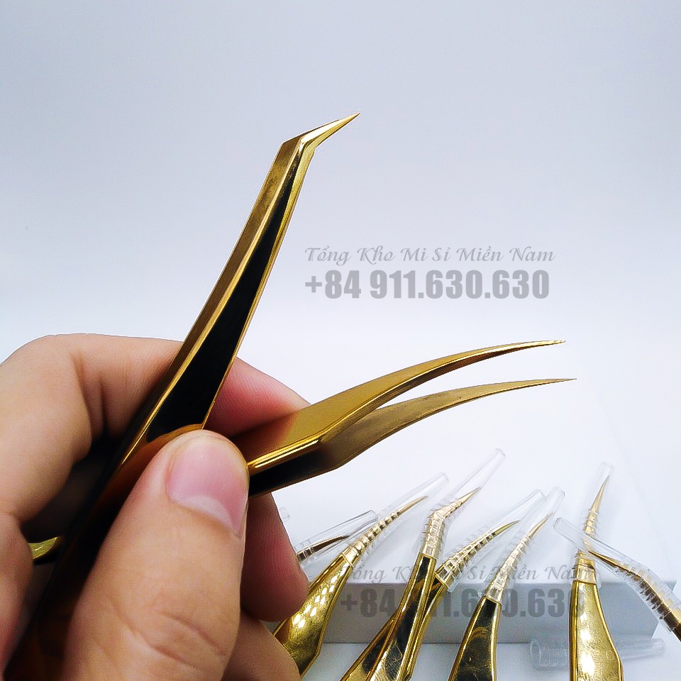 Cặp nhíp găp classic vàng nhám +tách heo vàng _dụng cụ nối mi_keo nối mi MAGIC LASHES