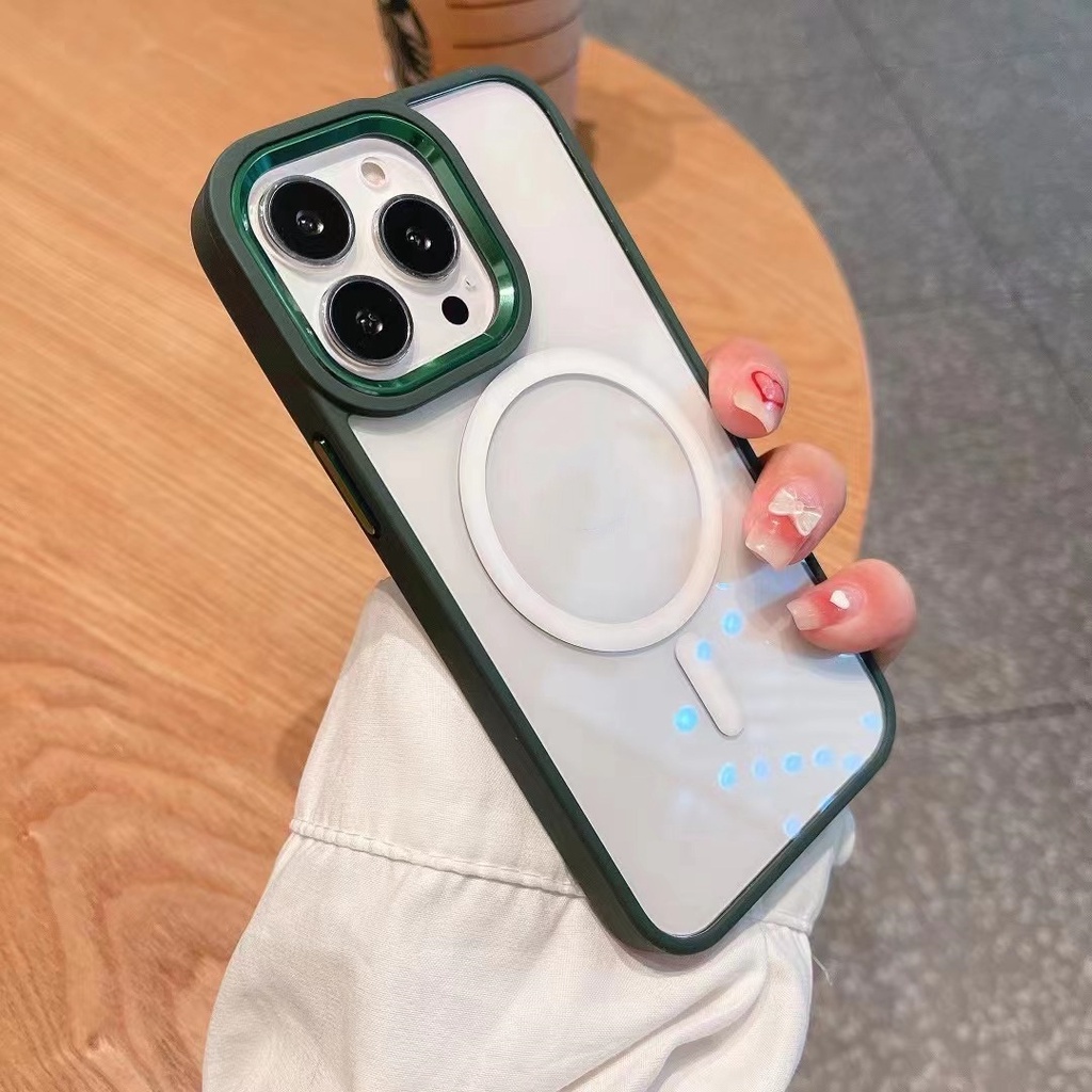 Ốp Điện Thoại Cứng Viền Silicon Có Khuyên Nam Châm Bảo Vệ Camera Chống Sốc Sang Trọng Cho iPhone 13 Pro 14 PLUS 12 Pro max