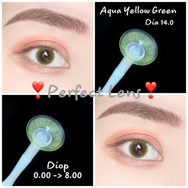 Link 2 (Giá 1 Chiếc) 14.0 (0.00->8.00) Lens Aqua Yellow Green - Kính Áp Tròng