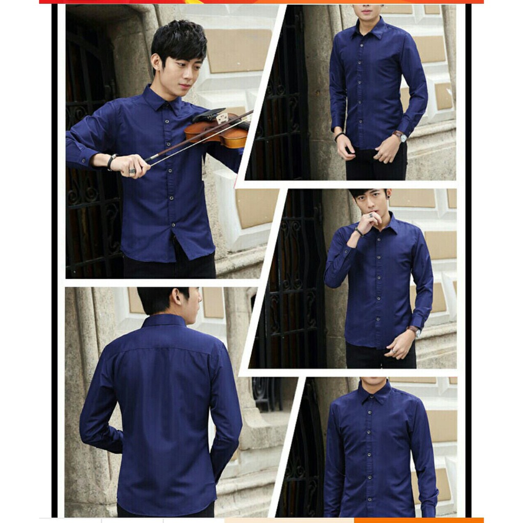 Sơ mi nam dài tay xanh đen cổ trơn dáng Hàn - TT New | BigBuy360 - bigbuy360.vn