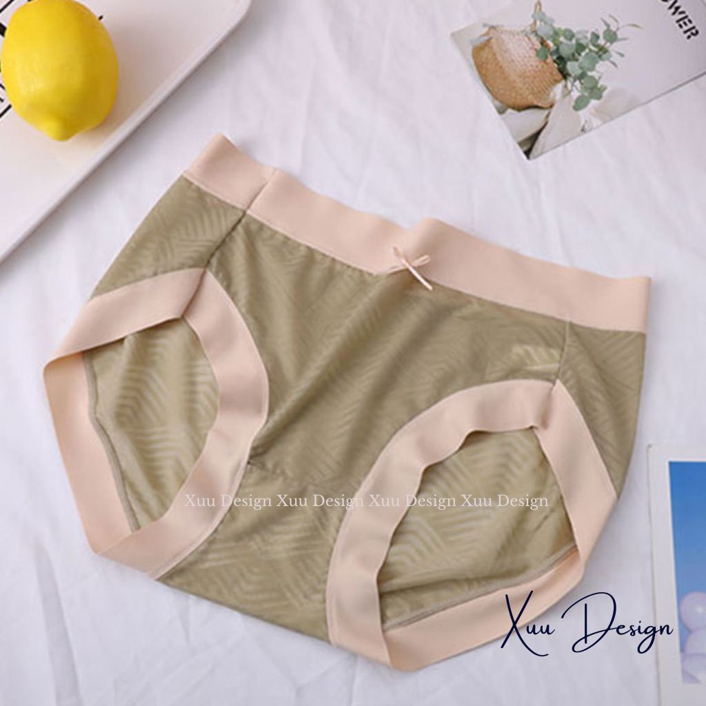 Quần lót nữ đúc su thun lạnh cao cấp Xuu, sọc chéo tiểu thư phối nơ xinh xắn - QC107