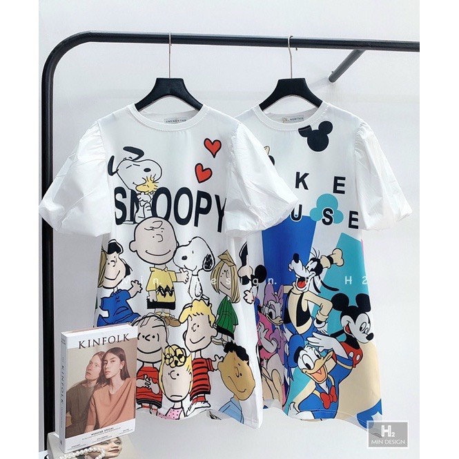 Váy suông hoạt hình cotton đầm suông nữ cộc tay TH108