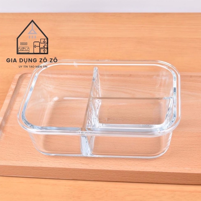 Hộp Thố Thuỷ Tinh Chia Ngăn Cao Cấp,Có Nắp Đậy,Dùng Được Trong Lò Vi Sóng,2 Ngăn 3 Ngăn Tiện Ích