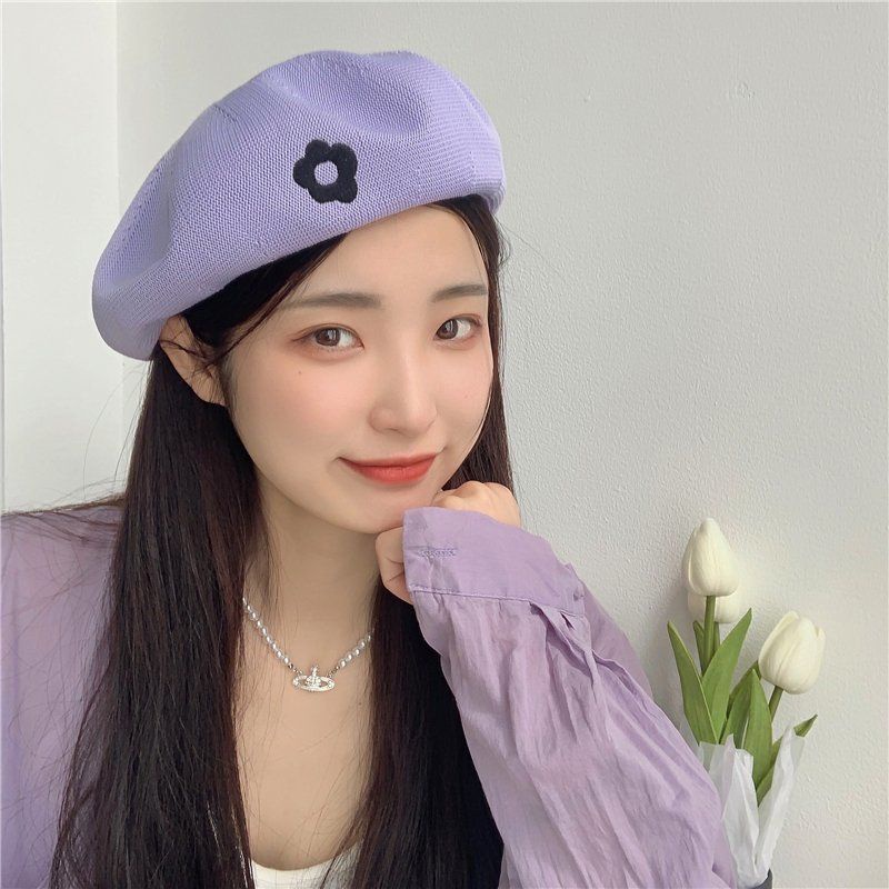 Mũ Beret Mỏng Đục Lỗ Thoáng Khí Phong Cách Retro Nhật Bản Cho Nữ
