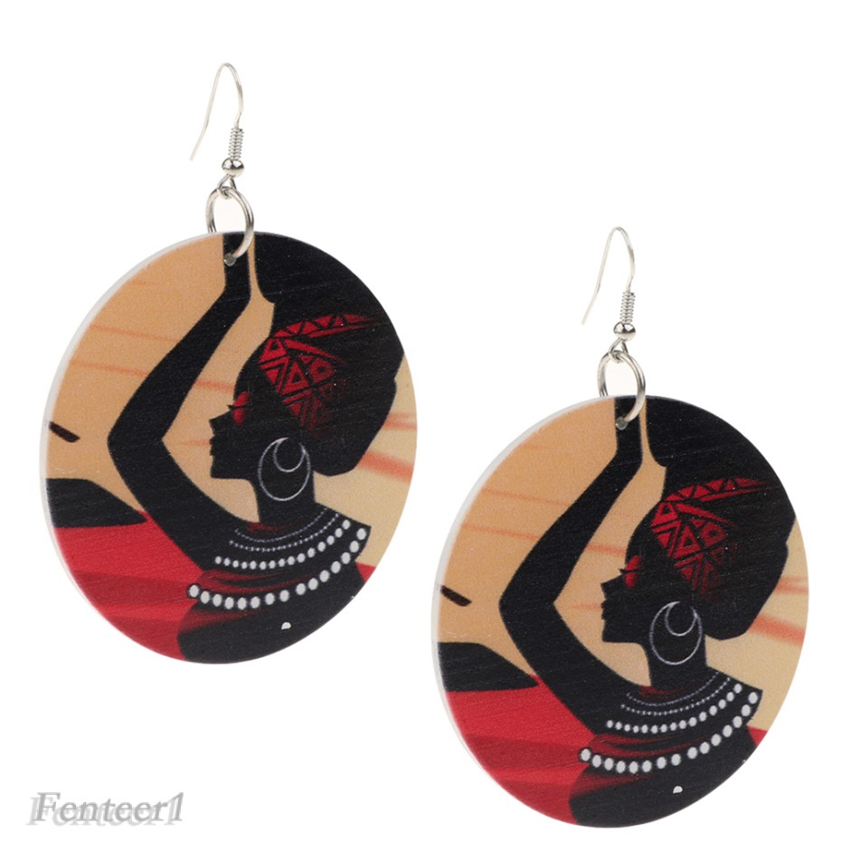 Fenteer 1) Bông Tai Gỗ Hình Tròn Đen Phong Cách Dân Tộc