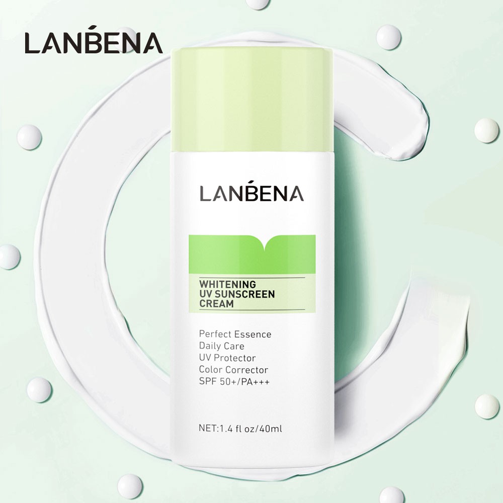 Kem Chống Nắng Lanbena SPF50+ PA+++ Làm Trắng Da Màu Xanh /Dưỡng Da /Sửa Màu -INTL (40ml)