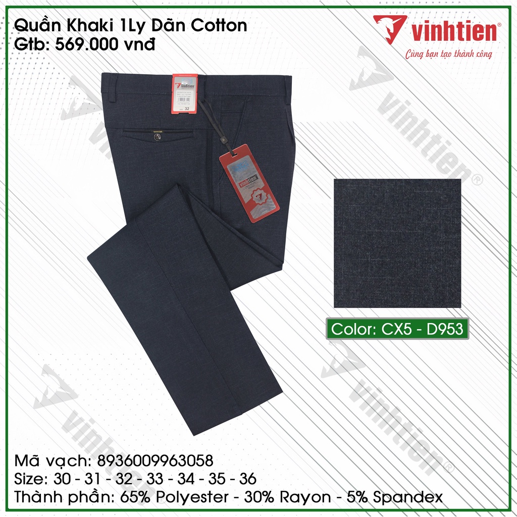 Quần Kaki 1Ly Nam Dãn Cotton Classic Vĩnh Tiến 569 - Nhiều Màu