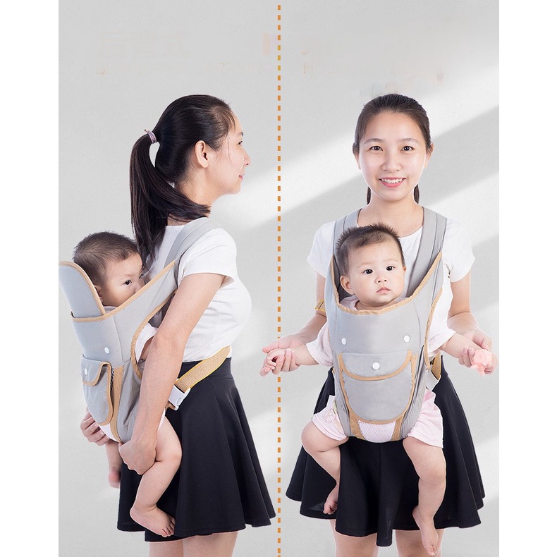 Địu Em Bé Sơ Sinh 4 Tư Thế Có Đỡ Cổ Đa Năng Cho Bé Mặt Lưới Thoáng Gọn Nhẹ