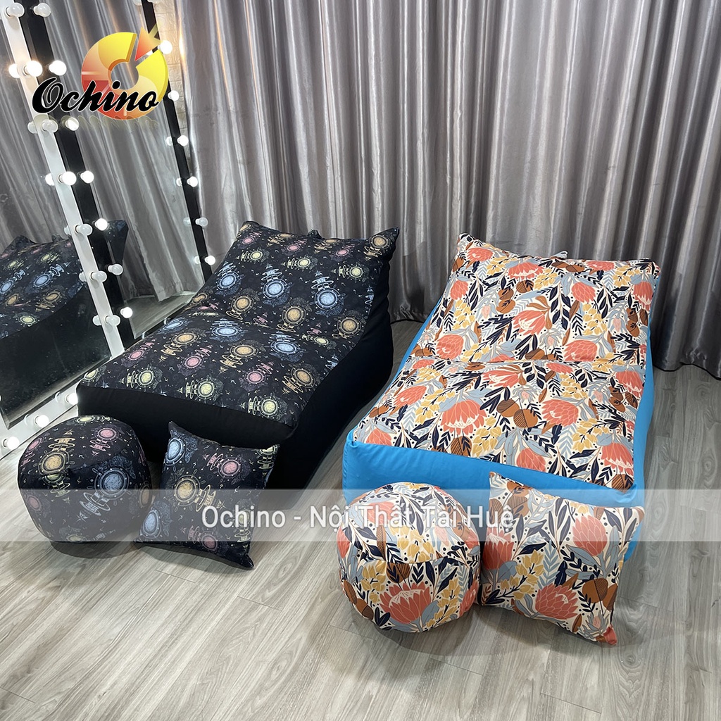 Ghế Lười Hạt Xốp Dáng Sofa Bệt Phong Cách Hiện Đại Gồm 3 Món Size To (Đủ Cả Lõi Xốp)