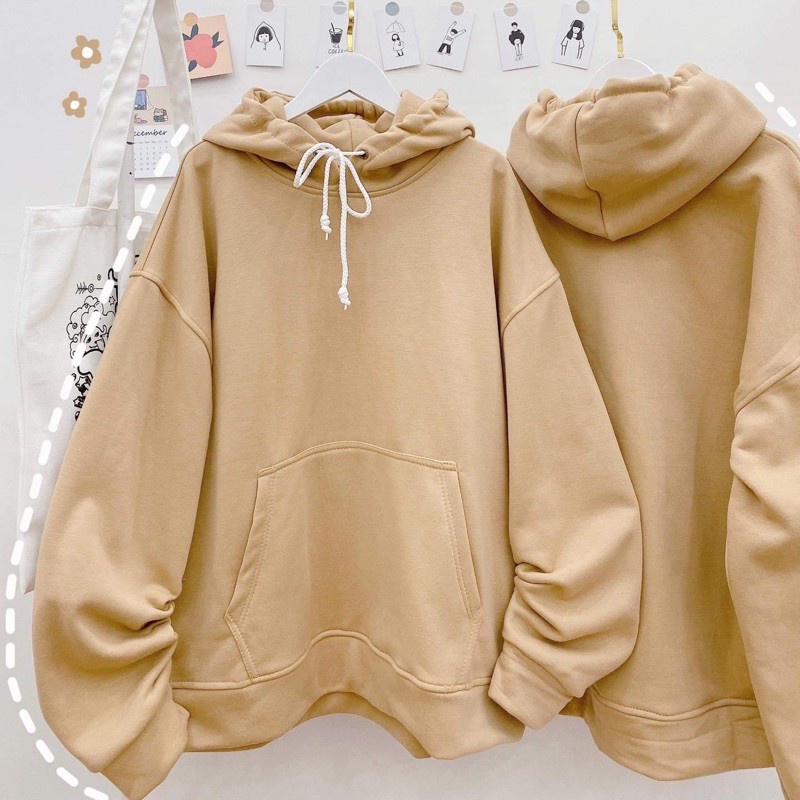 Áo khoác hoodie nỉ trơn unisex nam nữ có mũ 2 túi trước phom rộng