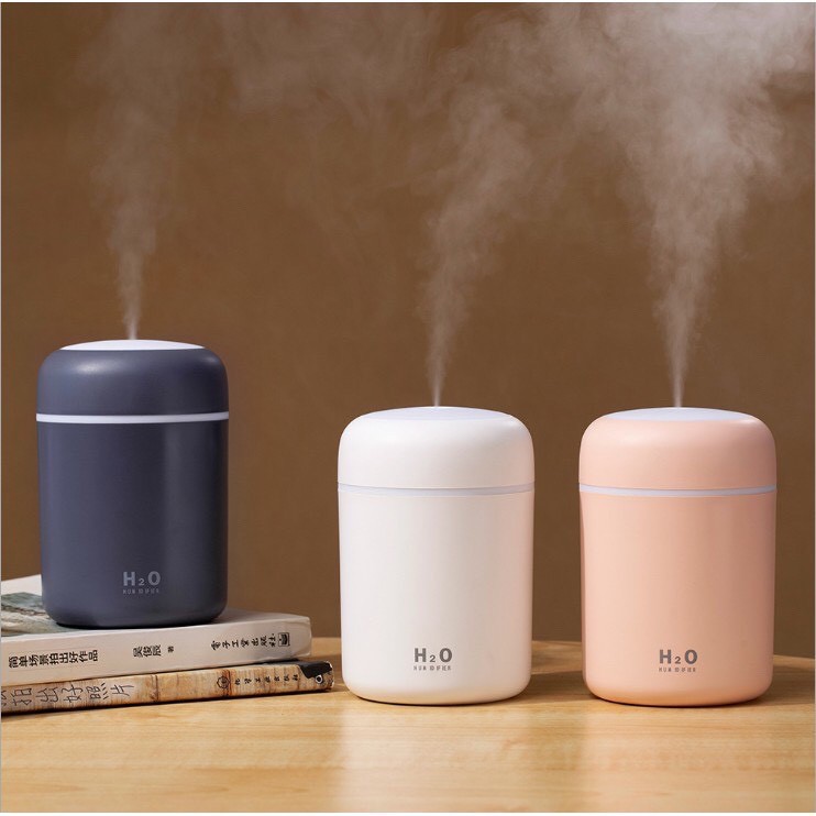 Máy Xông tinh dầu phun sương khuếch tán tinh dầu mini tạo ẩm không khí H20 Humidifier 300ml - 2 chế độ phun, đèn ngủ LED