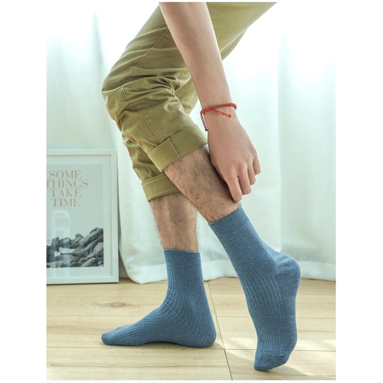 Tất ống dài đến giữa bắp chân thiết kế màu trơn thanh lịch cho nam