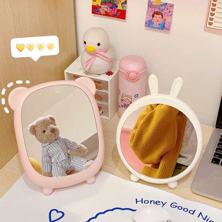 Gương Trang Điểm Để Bàn Tai Gấu - Mèo - Thỏ Dễ Thương