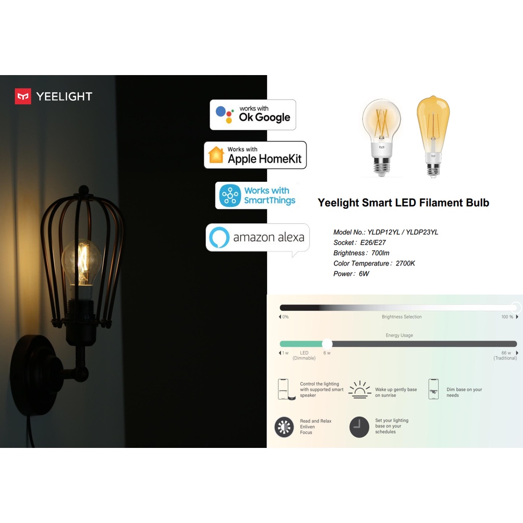 Bóng Đèn Led dây tóc Thông Minh, Edison vintage Yeelight Filament Bulb ST64 đui E27