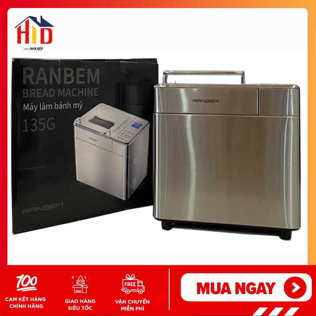 Máy làm bánh mỳ Ranbem 135G đa năng tự động bảo hành 12 tháng Tặng bộ 20 công thức làm bánh mỳ