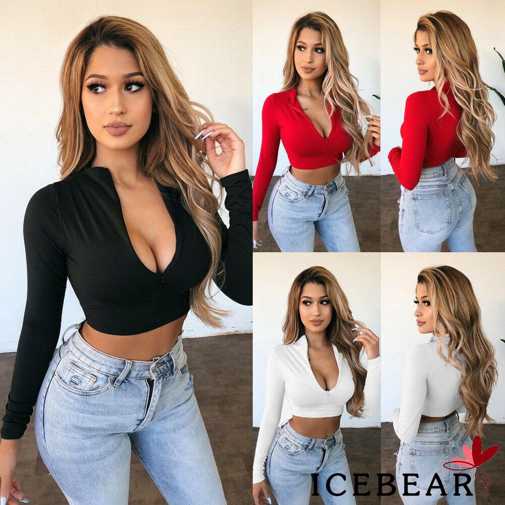 Áo thun nữ dài tay cổ chữ V khoét sâu quyến rũ