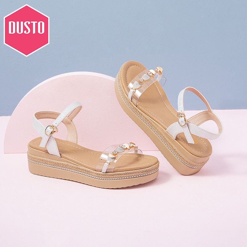 Giày sandal Dusto quai ngang, đế xuồng cao 5cm (size 35-40)