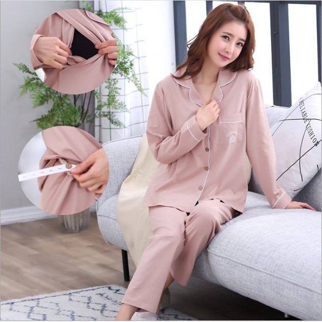 Bộ Đồ Bầu Và Sau Sinh Dài Tay Azuno AZ1911 Mặc Nhà Cao Cấp 100% Cotton