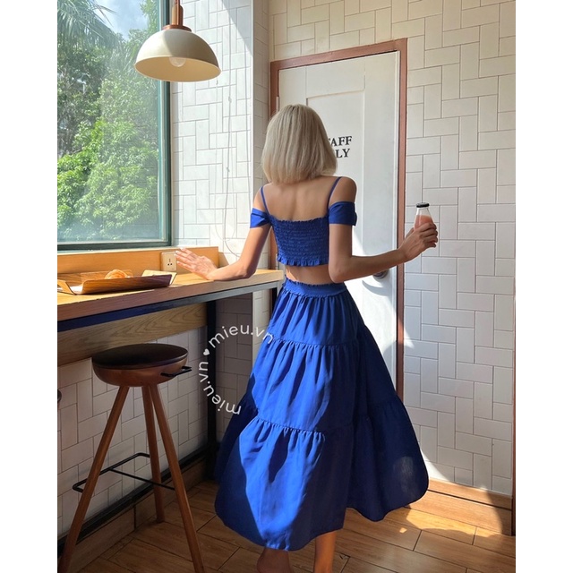 Váy nữ thiết kế maxi ba tầng 2 lớp bo khoét eo trẻ trung MIEU - JJL13