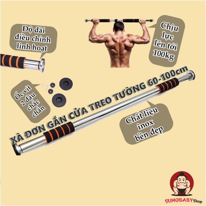 Xà đơn treo tường gắn cửa dụng cụ tập gym tại nhà, xà đơn inox gắn cửa gắn tường đa năng bản nâng cấp không cần bắt vít