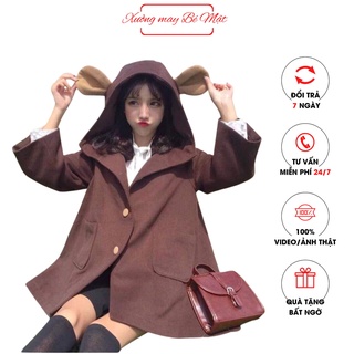 áo dạ khoác tai gấu siêu kute , áo 2 lớp chất dạ mịn và dày, hàng quảng châu cao cấp với thiết kế sang chảnh