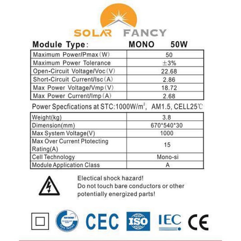 Tấm pin năng lượng mặt trời – Mono 50W