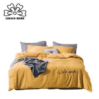 Bộ Chăn Ga Gối Cotton Hoạt Tính Lidaco Amanda - Vàng