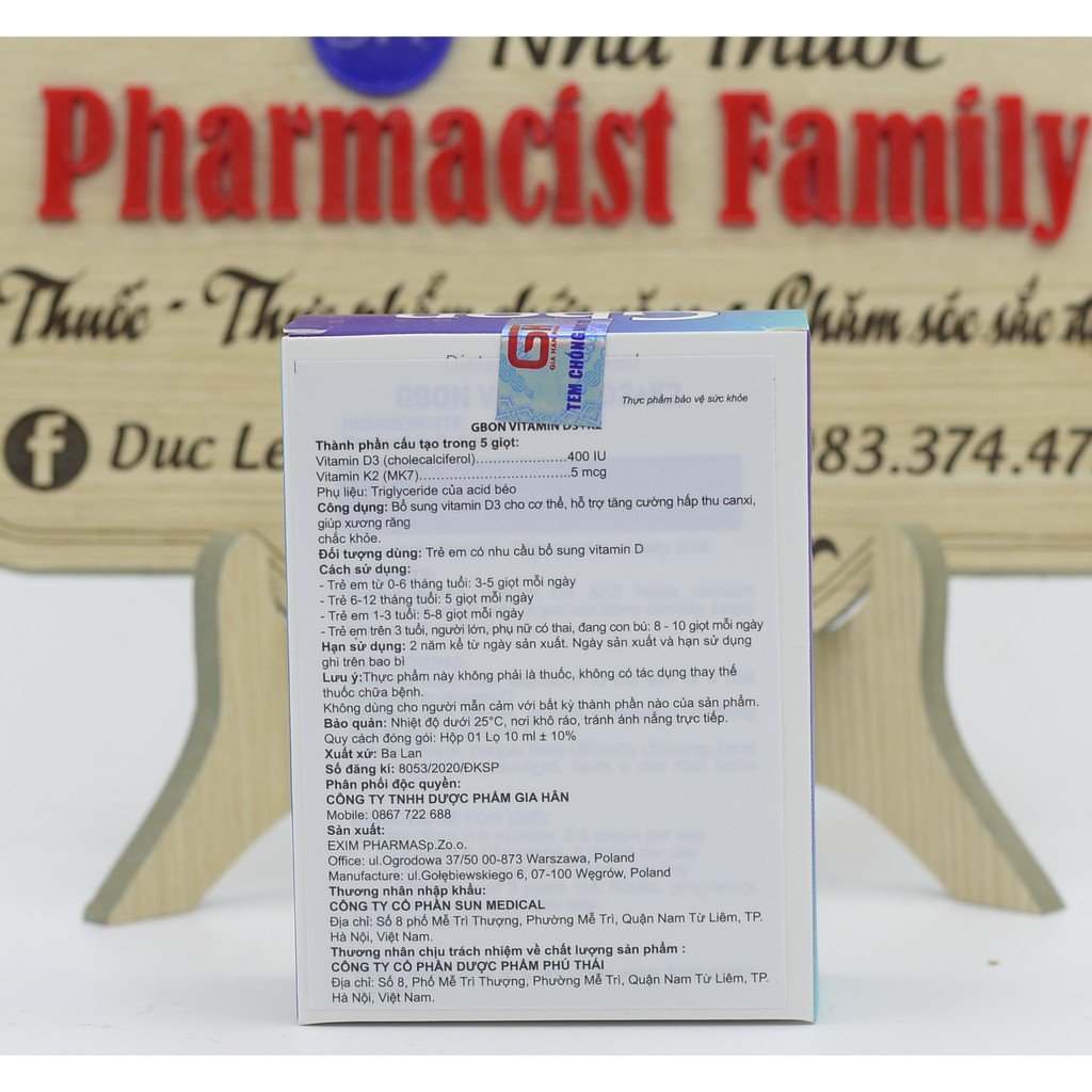 Vitamin D3K2(MK7) GBON [Ba Lan] Lọ 10ml