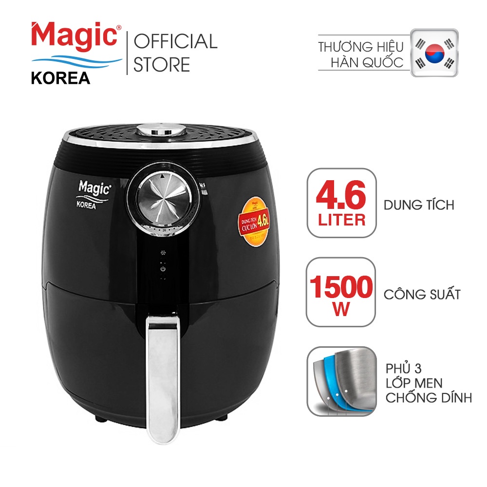 Nồi chiên nướng chân không Magic Korea A802DE  4.6L cho gia đình 4-6 người,chiên nướng nguyên con gà 1.5kg,BH chính hãng