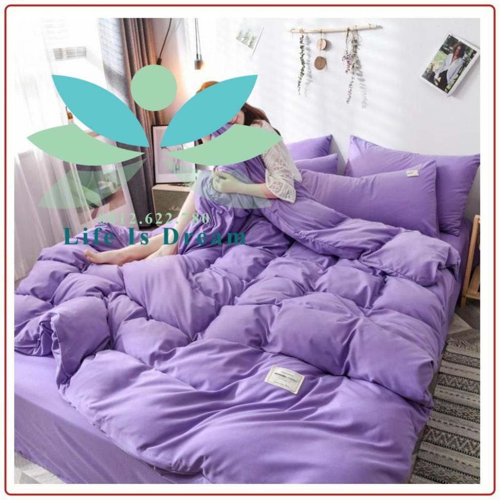 Bộ drap chăn ga và vỏ gối cotton TICI Trơn 1 màu (tặng vỏ gối ôm đồng bộ) , chất thoáng mát thấm hút tốt - changahavy