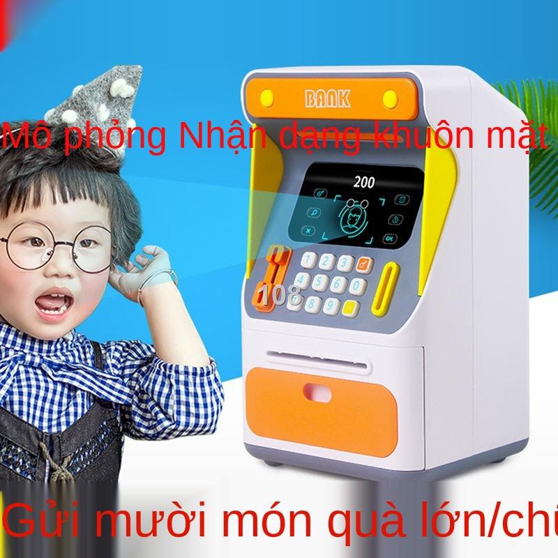 Emáy rút tiền atm trẻ em thông minh con heo đất có thể truy cập mật khẩu hộp nhận dạng khuôn mặt mạng cô gái màu đỏ