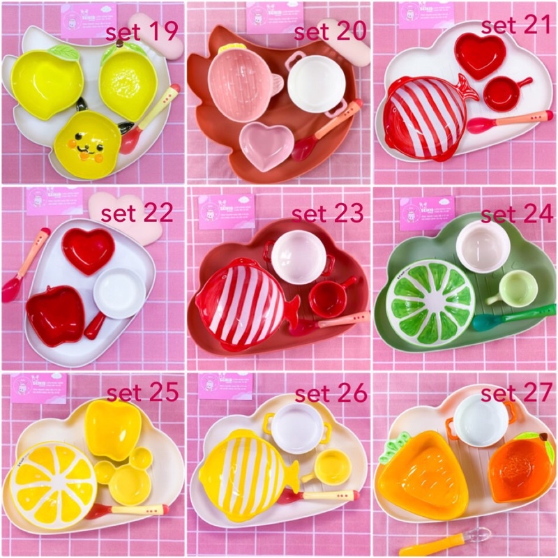 Combo Set Bát Sứ Ăn Dặm Cho Bé Đủ Màu Ngộ Nghĩnh Gồm Khay 3 Bát Ăn Sứ Kèm Thìa Báo Nóng Seikid Store