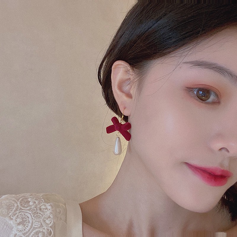 Bông Tai Hình Nơ Đính Ngọc Trai Xinh Xắn A0027