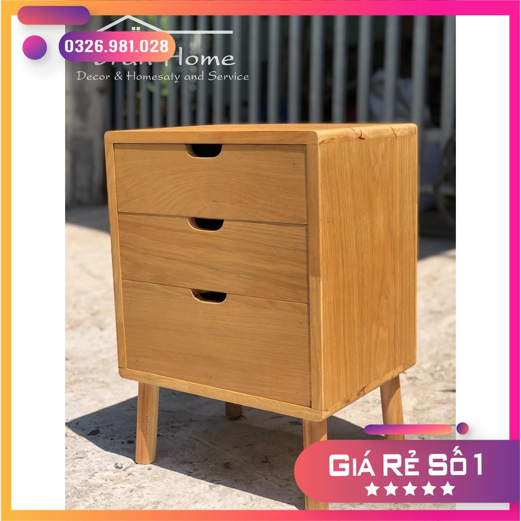 Tủ gỗ kê đầu giường gỗ Veneer sồi/ Tủ gỗ 03 ngăn kéo đựng đồ dùng phòng ngủ [Ảnh Thật Tự Chụp]