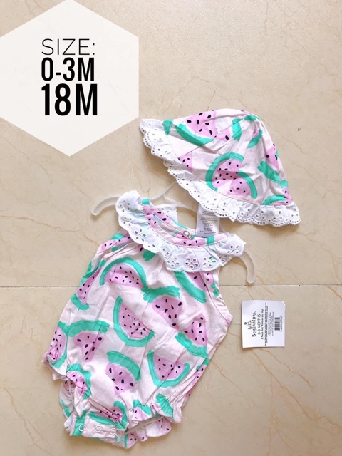 Set romper kèm nón bèo Little Beginnings size 3m