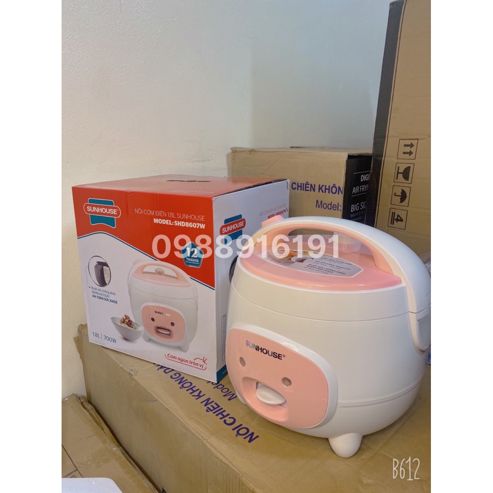 NỒI CƠM 1.8L SUNHOUSE SHD-8607 Kèm Xửng Hấp - Kiểu Dáng Con Lợn Siêu Yêu,Bảo Hành 12 Tháng