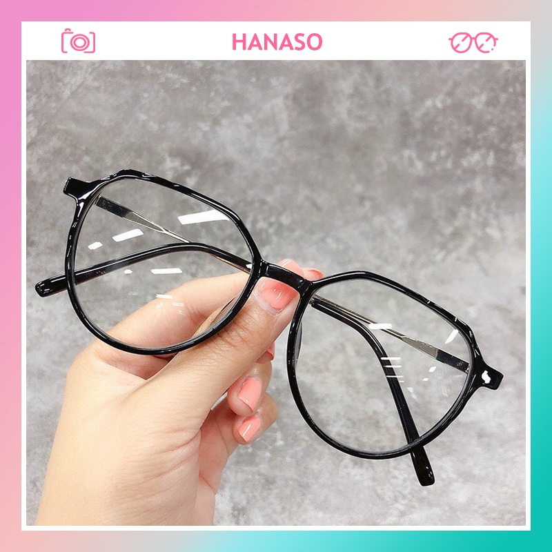 Kính giả cận thời trang nam nữ gọng đa giác mắt kính không độ chống tia UV phong cách Hàn Quốc đẹp giá rẻ HANASO 061