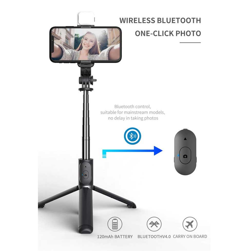 Gậy Tự Sướng 5 Trong 1 Có Đèn LED Và Điều Khiển Bluetooth Cho MUA (Code 006)