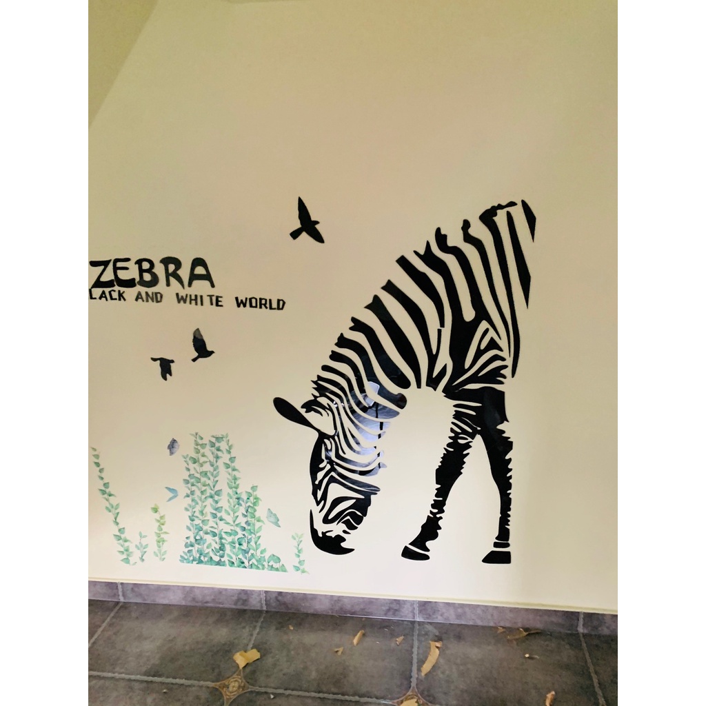 Tranh dán tường mica 3d decor khổ lớn chú ngựa vằn Zebra phong cách bắc âu hiện đại Nhiều Size - EPeBen